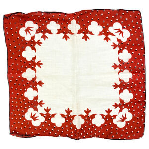 Tammis Keefe Handkerchief Vintage Red White Dots Floral Plants Retro Square READ